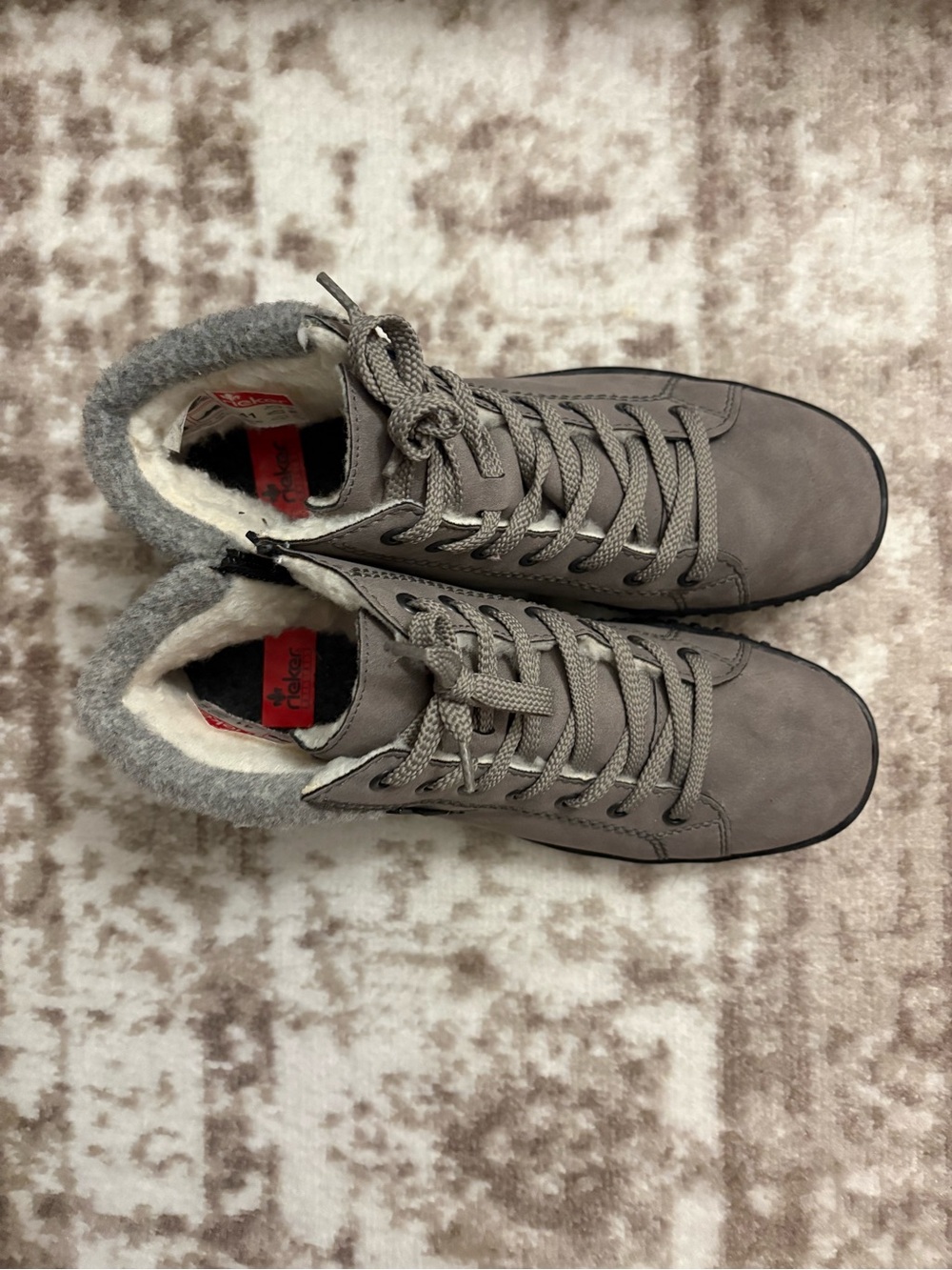 Rieker Gray Lace-Up Faux-Fur Lined Boots